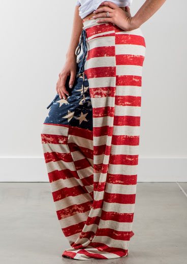Pants American Flag Drawstring Wide Leg Pants in Multicolor. Size: 3XL