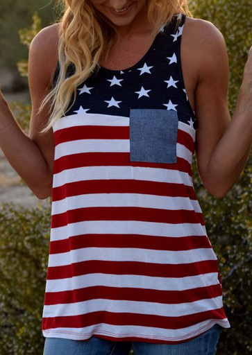 American Flag Pocket Striped Tank - Fairyseason