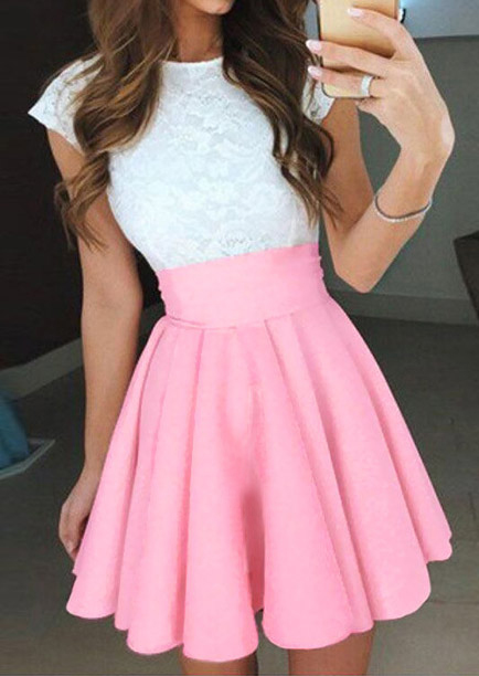 Lace Splicing Ruffled Mini Dress with Belt - Fairyseason