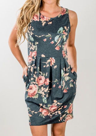 Floral Draped Sleeveless Mini Dress - Fairyseason