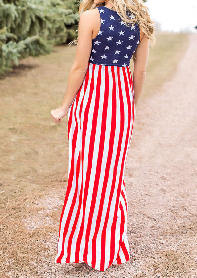 American Flag Printed Maxi Dress - Fairyseason