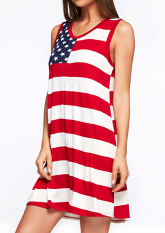 Striped American Flag Mini Dress - Fairyseason