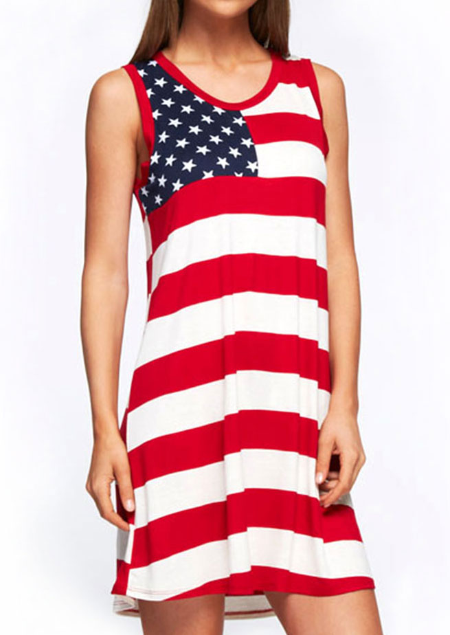Striped American Flag Mini Dress - Fairyseason