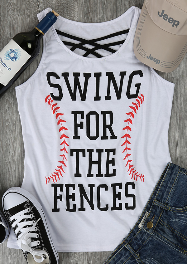 Swing For The Fences Criss-Cross Tank – White