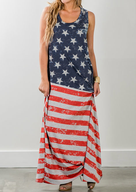American Flag Printed Star Maxi Dress - Fairyseason