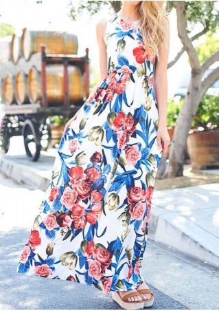 Floral Pocket Sleeveless Maxi Dress - Fairyseason
