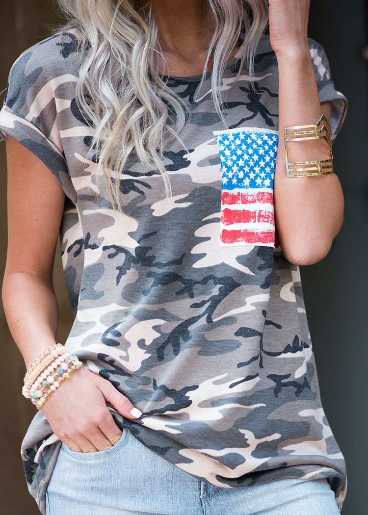 American Flag Printed Camouflage T-Shirt - Fairyseason