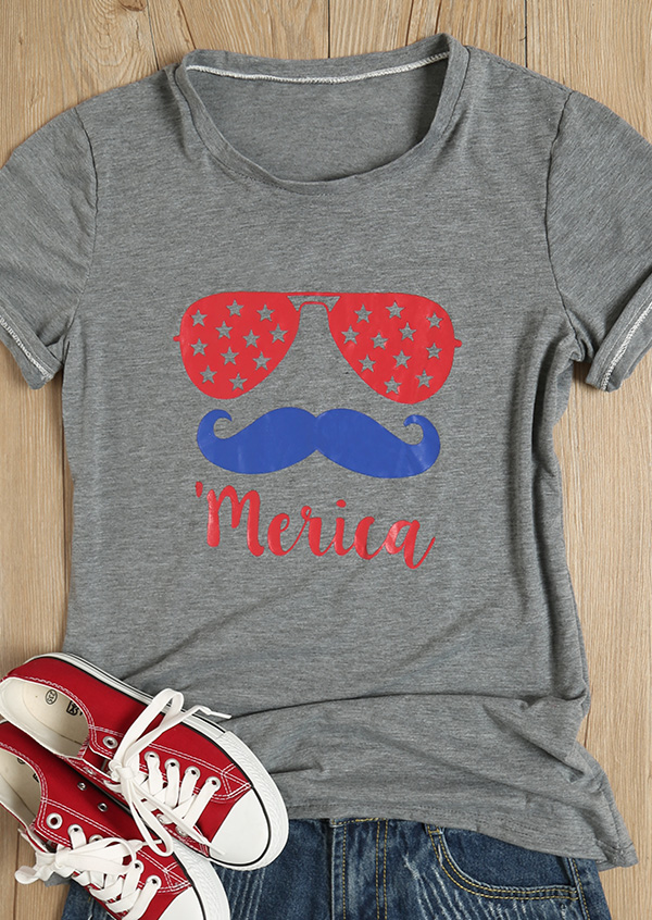 'Merica Glasses Beard O-Neck T-Shirt