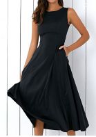 Solid Pocket Sleeveless Casual Dress - Fairyseason
