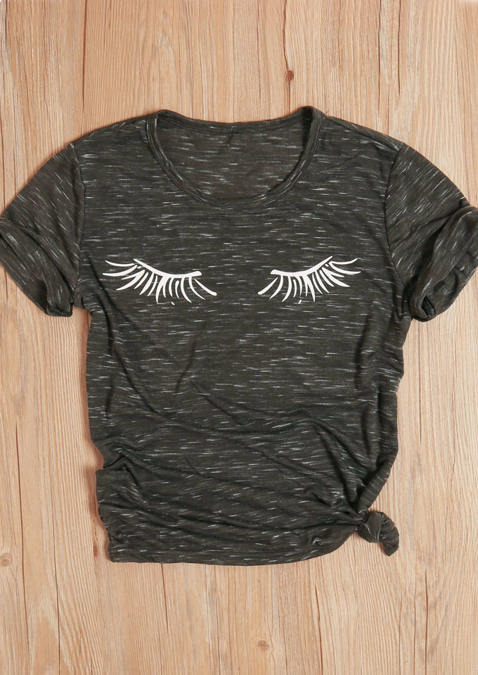 Eyes Printed O-Neck Short Sleeve T-Shirt - Fairyseason