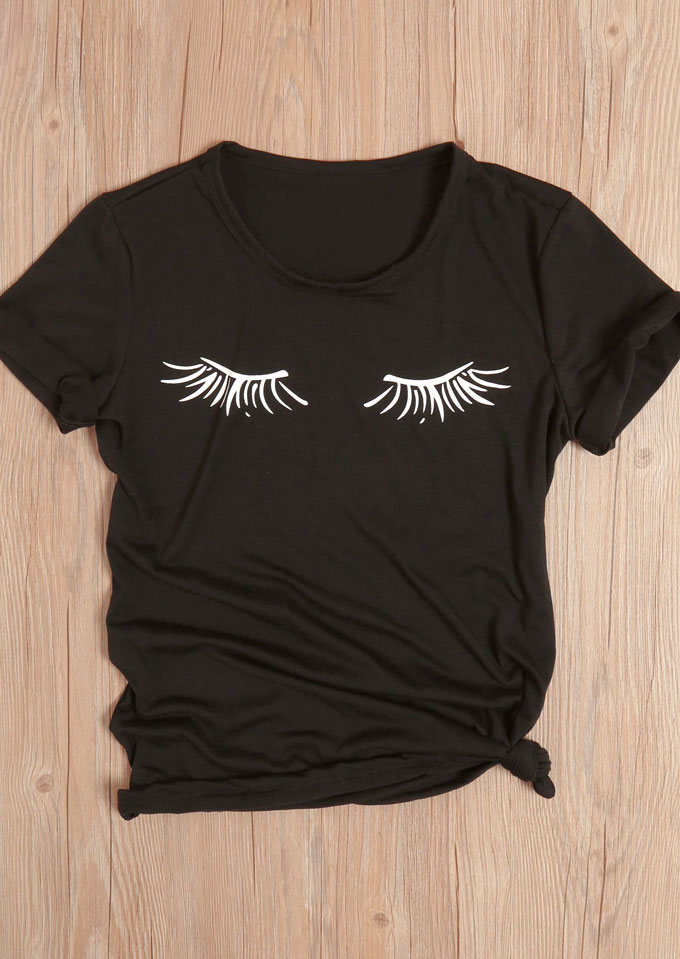 Eyes Printed O-Neck Short Sleeve T-Shirt - Fairyseason