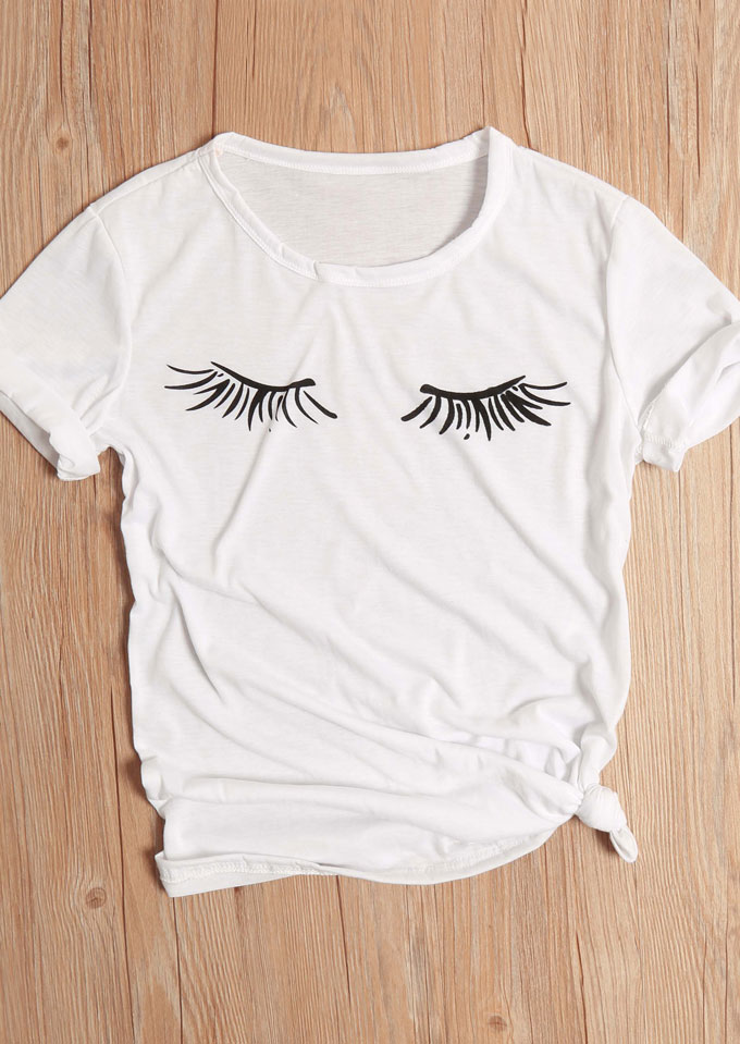 Eyes Printed O-Neck Short Sleeve T-Shirt - Fairyseason