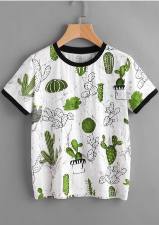 Cactus Printed Short Sleeve Fashion T-Shirt - Fairyseason
