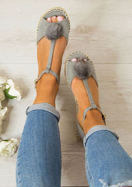 

Sandals Pompon Buckle Strap Flat Sandals in Beige,Gray,Pink. Size: ,38,39,40,42