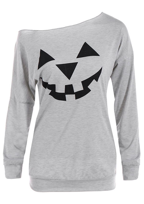 Halloween Pumpkin Printed Off Shoulder Blouse