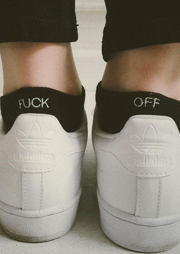

Letter Embroidery Short Socks, Black;white, 152673