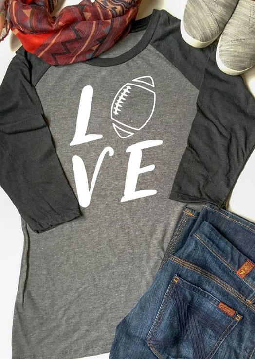 

Love Football Three Quarter Sleeve Baseball T-Shirt, Dark grey;rose red, 154510