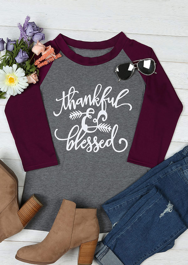 

T-shirts Tees Thankful & Blessed O-Neck Baseball T-Shirt in Gray. Size