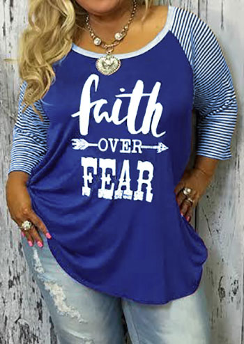 

Plus Size Faith Over Fear Baseball T-Shirt without Necklace, Black;blue;gray, 159798