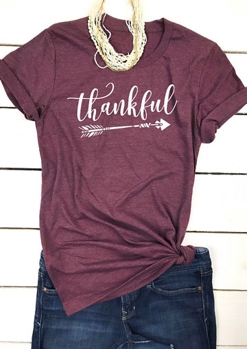 

Thankful Arrow O-Neck T-Shirt, Plum;brick red, 162728