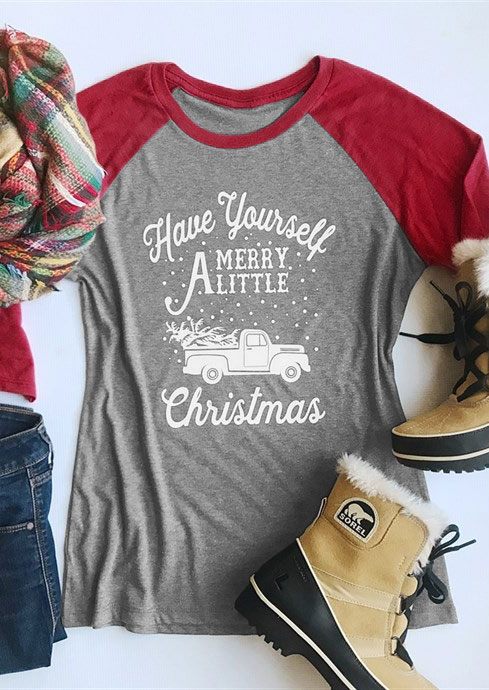 

Tees T-shirts Have Yourself Merry A Little Christmas Baseball T-Shirt in Navy Blue. Size