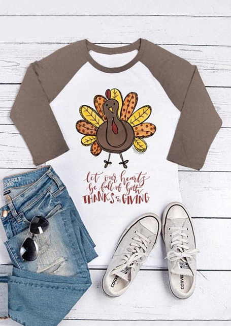 

Thanksgiving Turkey O-Neck Baseball T-Shirt, White, 165642