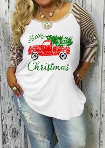

Plus Size Merry Christmas Baseball T-Shirt without Necklace, White, 168982