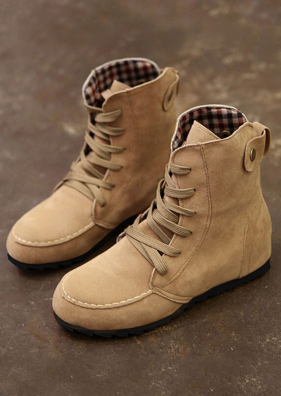 

Solid Lace Up Height-Increasing Boots, Black;green;pink;khaki, 157880