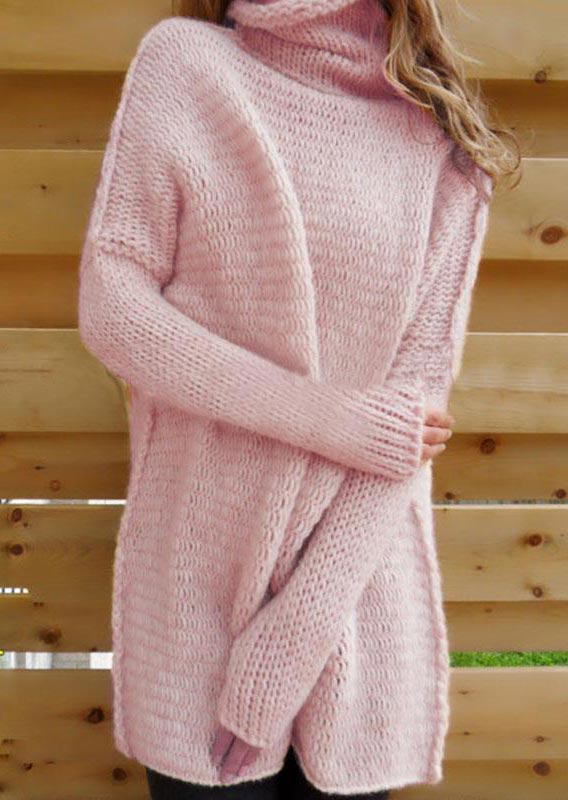 

Solid Long Sleeve Casual Sweater, Pink, 95852