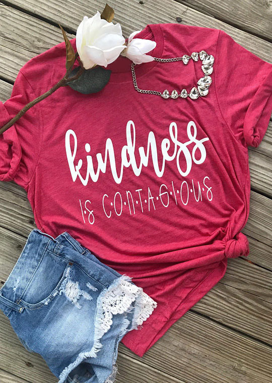 

Kindness Is Contagious O-Neck T-Shirt, Black;peach red, 180246