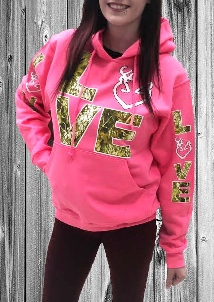 

LOVE Printed Kangaroo Pocket Hoodie, Rose red, 91140