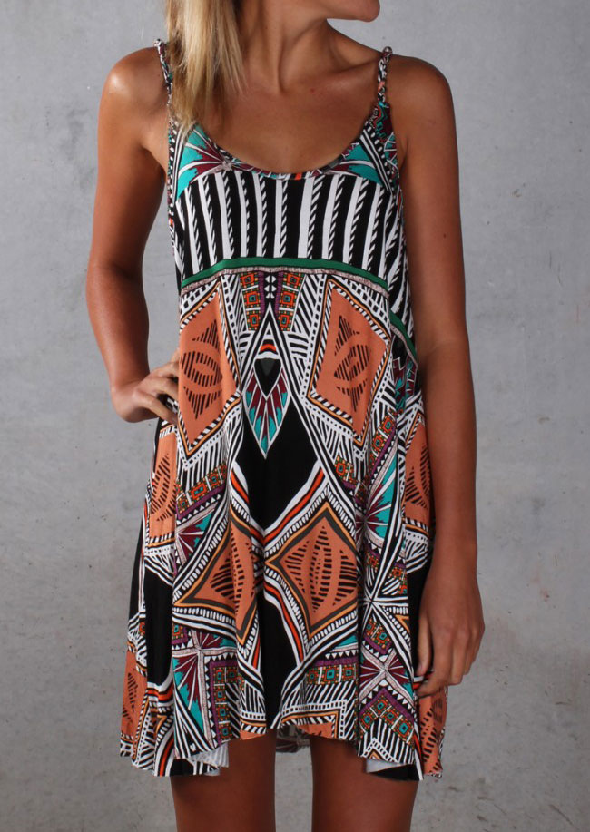

Geometric Printed Spaghetti Strap Mini Dress - Multicolor, 182806