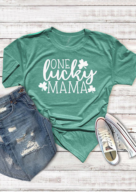 

One Lucky Mama Shamrock T-Shirt Tee - Green, 182904