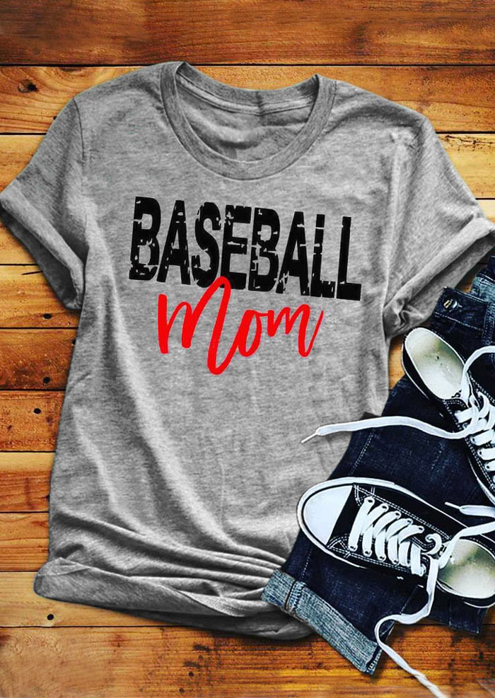 

T-shirts Tees Baseball Mom O-Neck T-Shirt Tee in Gray. Size