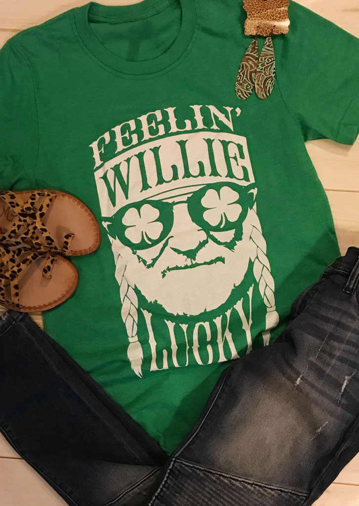

Shamrock Feelin' Willie Lucky O-Neck T-Shirt - Green, 183624