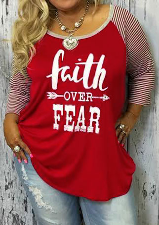 

Plus Size Faith Over Fear Baseball T-Shirt without Necklace, Red, 145081