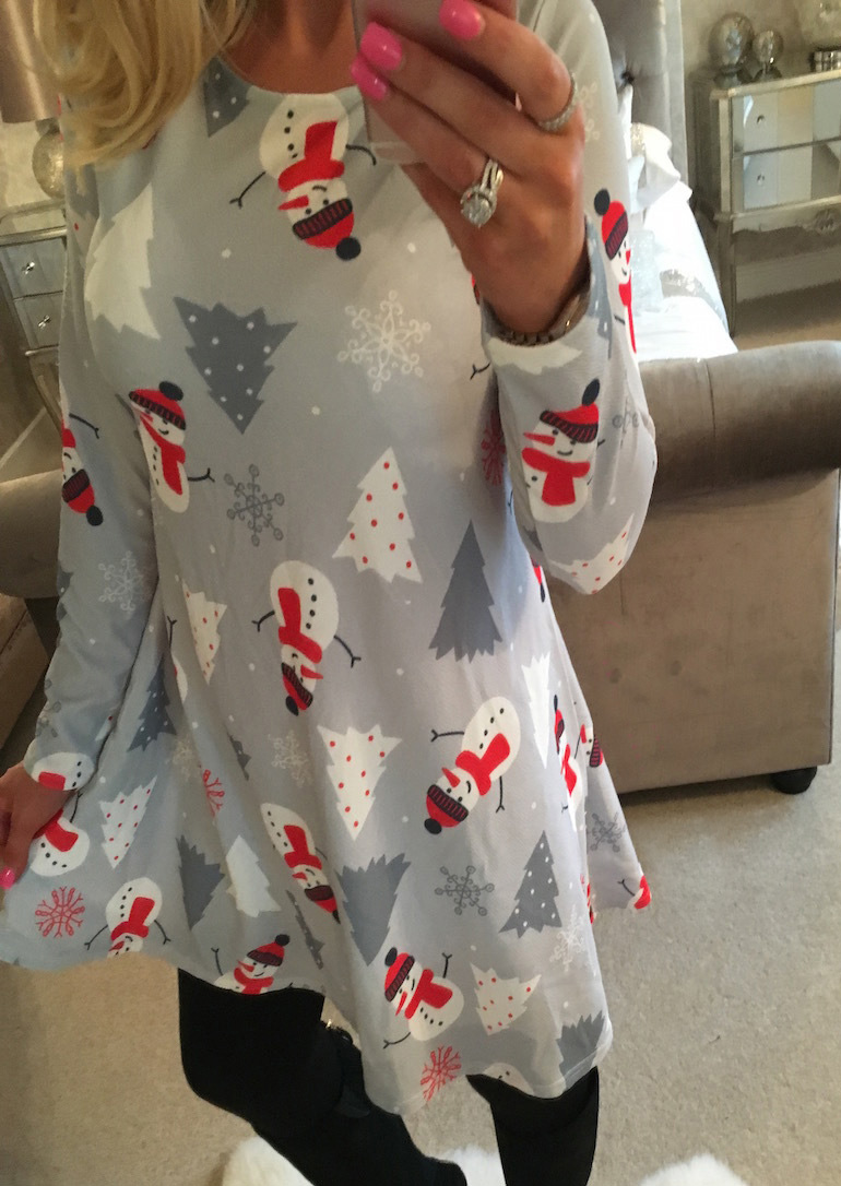 

Christmas Snowman Printed Dress, Light grey, 100740
