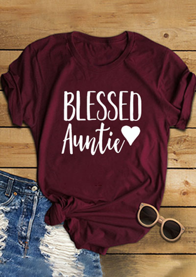 

Blessed Auntie Heart O-Neck T-Shirt, Burgundy, 187035