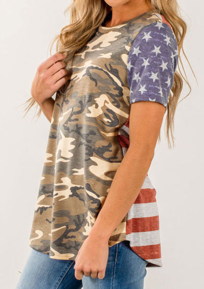American Flag Camouflage Printed T-Shirt - Fairyseason