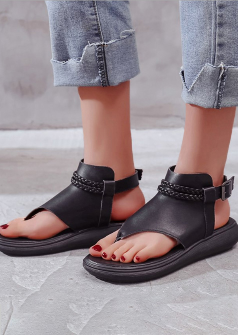 Solid Buckle Strap Flat Sandals
