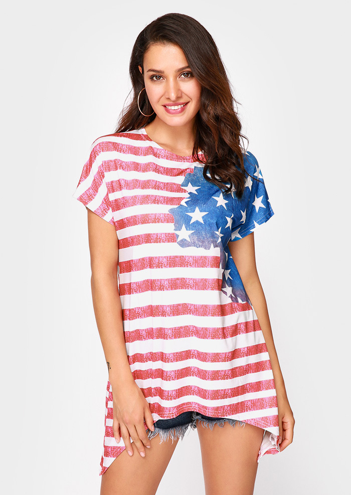American Flag Asymmetric Blouse - Fairyseason