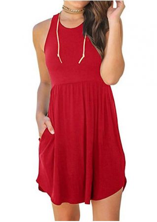 Lace Up Tab-Sleeve Pocket Denim Dress - Fairyseason