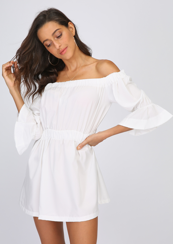 Solid Off Shoulder Ruffled Mini Dress without Necklace - Fairyseason
