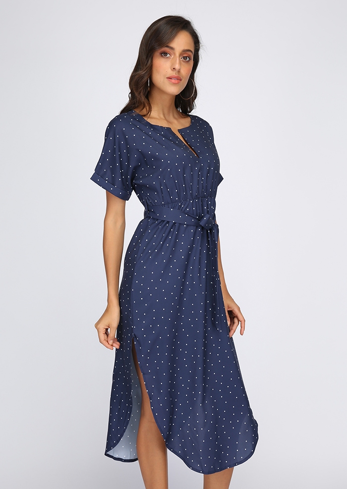 Casual Deep V-Neck Polka Dot Dress