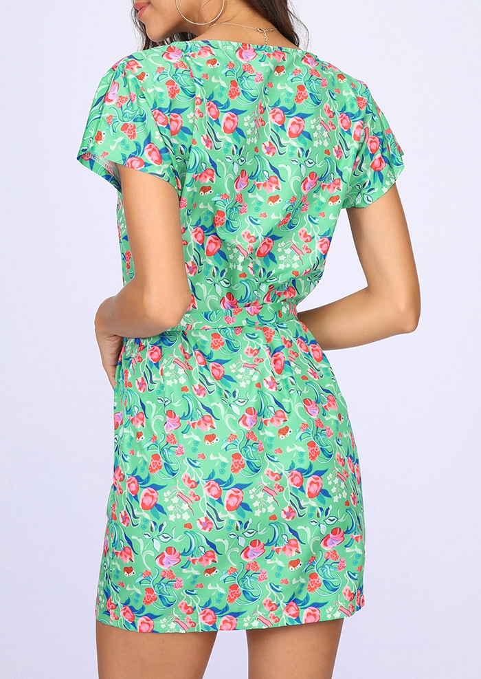 Floral Short Sleeve O-Neck Casual Mini Dress - Fairyseason