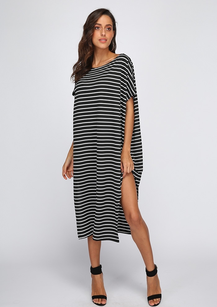 Striped Asymmetric Plus Size Maxi Dress - Fairyseason
