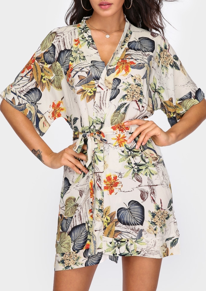 Floral V-Neck Mini Dress without Necklace