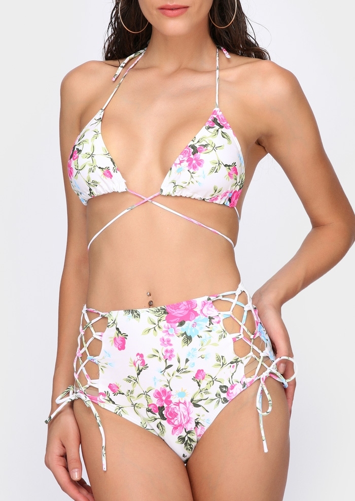 Floral Strappy Bikini Set Without Necklace Fairyseason