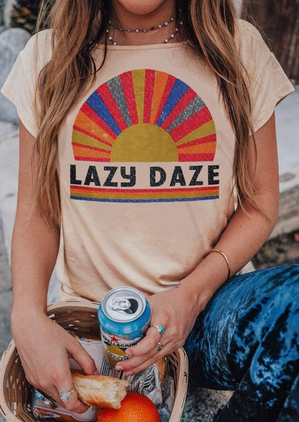 

Lazy Daze Short Sleeve T-Shirt Tee without Necklace - Flesh, 410840