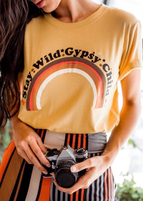 

Stay Wild Gypsy Child Rainbow T-Shirt, 411316, Yellow
